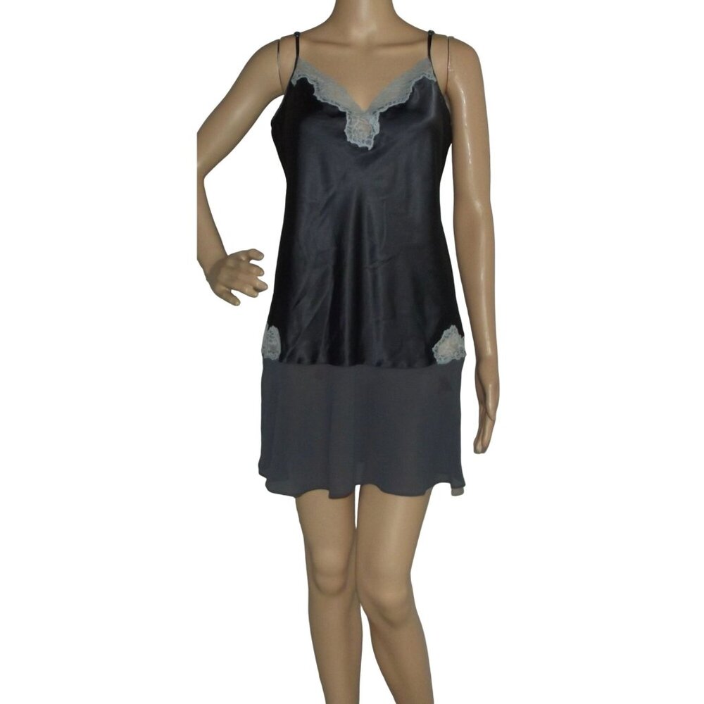 Victoria's Secret Angels Gown Large gray V-Neck Chemise short nightie lace